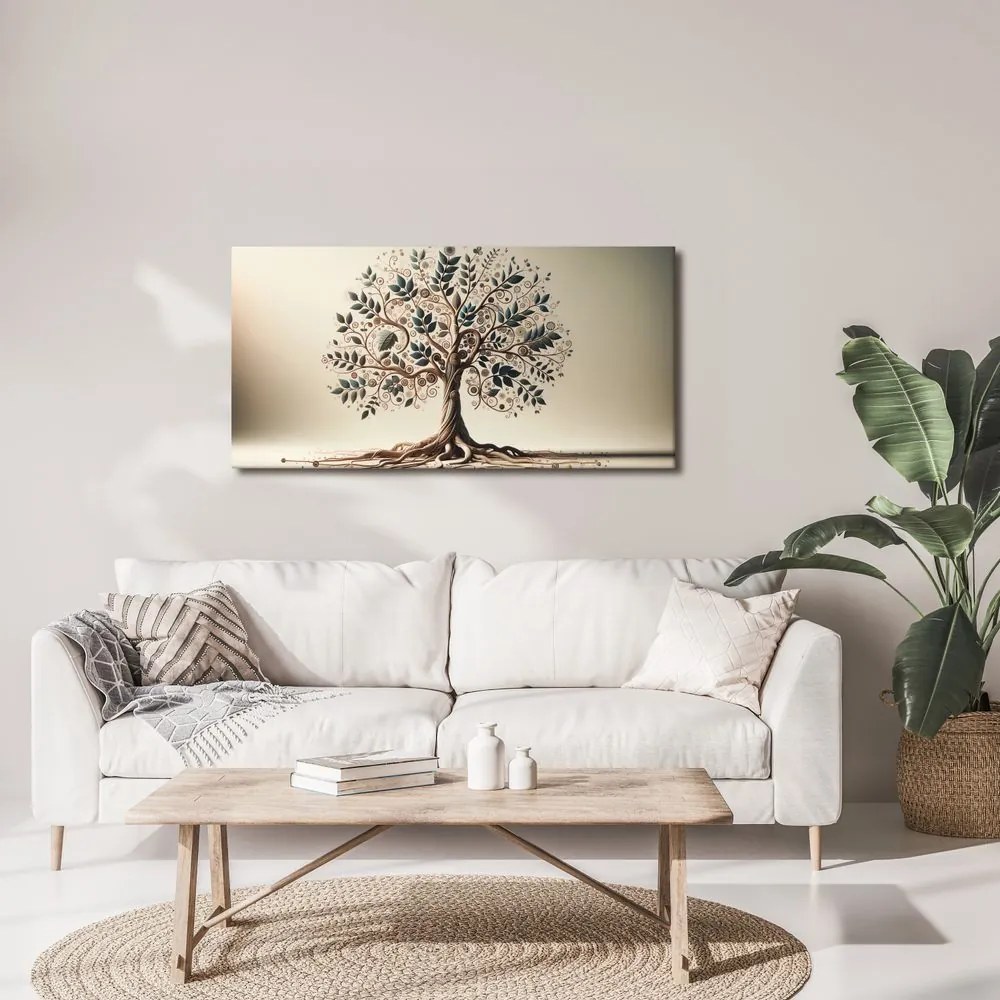 Quadro su tela – Albero della vita con foglie e spirali