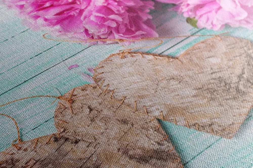 Quadro su tela – Peonie e cuoricini di betulla