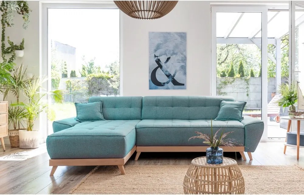 Divano letto angolare turchese (variabile) Dazzling Daisy - Miuform