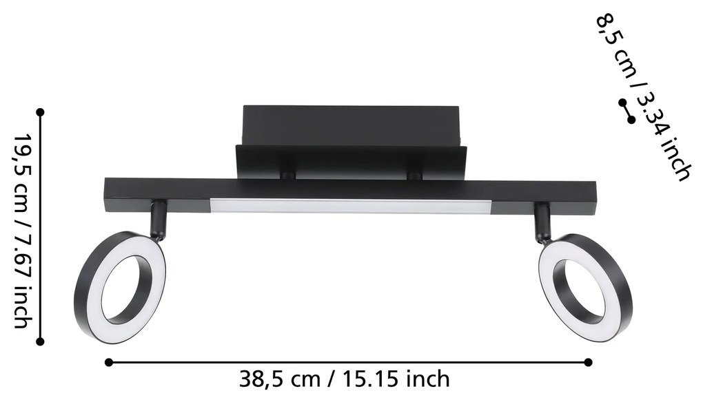 Spot Moderno Cardillio 2 In Alluminio Nero 2 Luci Led 3,2W 3000K Ip20