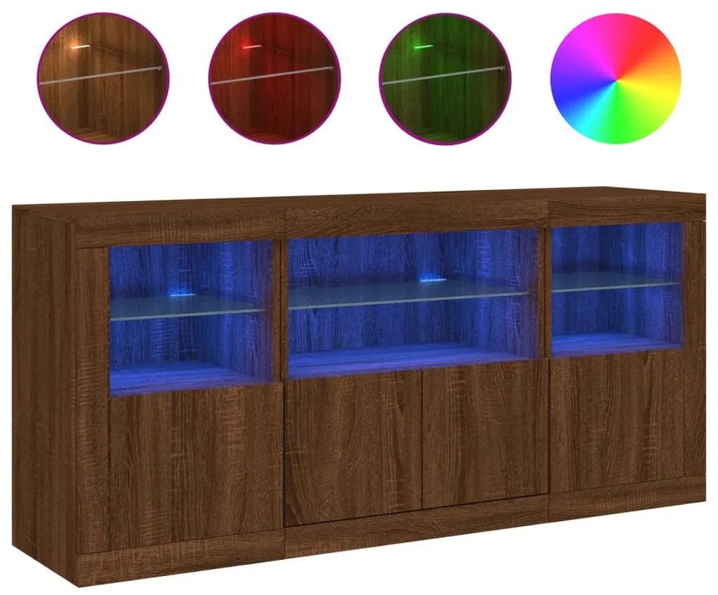 Credenza con luci led rovere marrone 142,5x37x67 cm