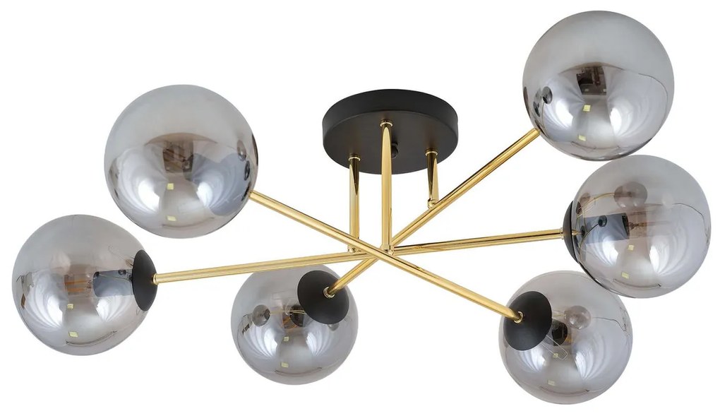 Lampadario Magnum Nero e Oro con 6 Sfere Grafite E14 da soffitto