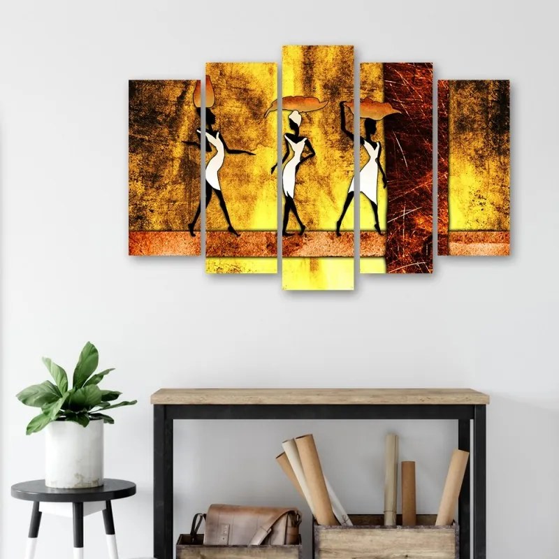 Quadro su tela 5 pannelli Donne Africa Astrazione  Dimensioni 100x70