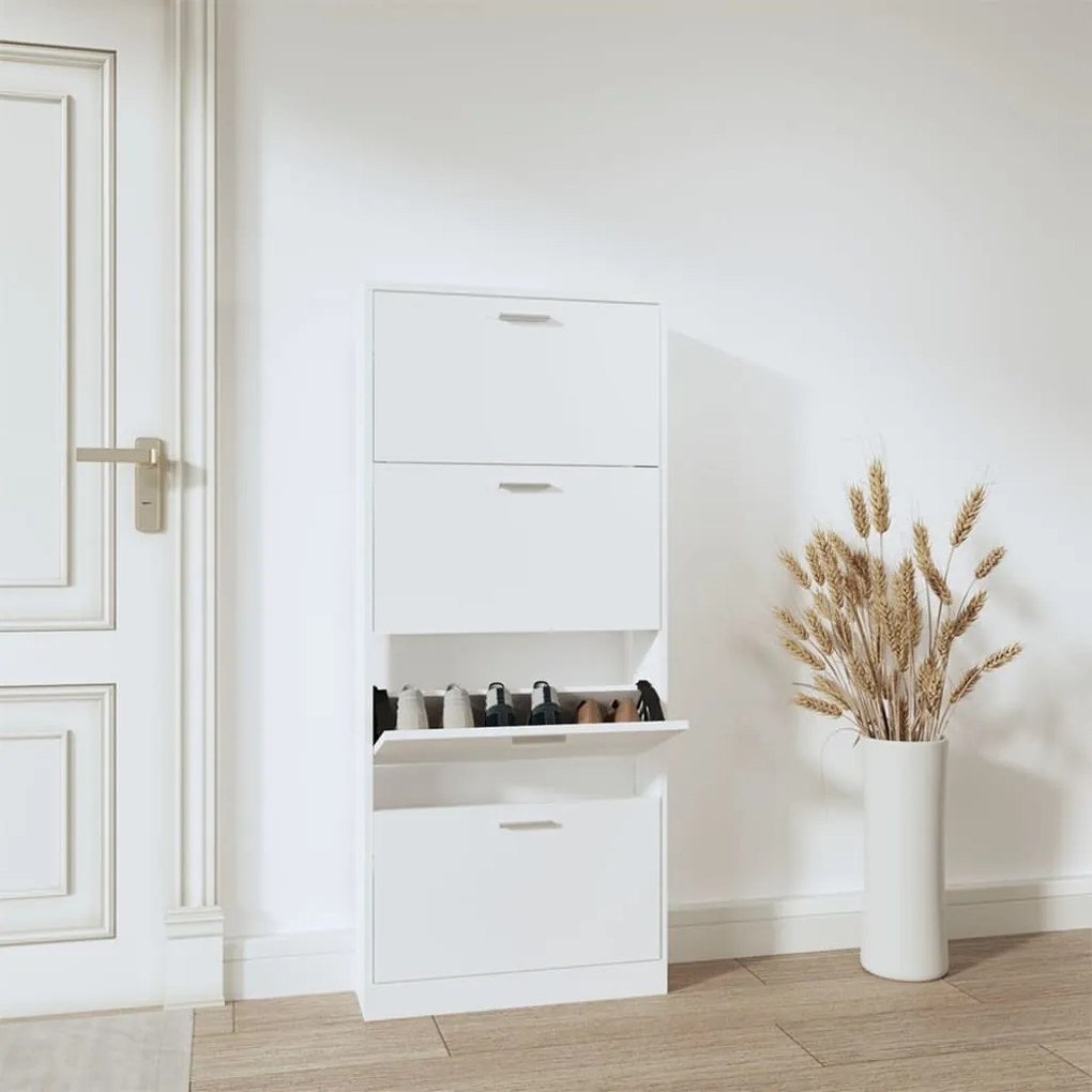 Scarpiera Bianca 59x17x150 Cm İn Legno Multistrato /