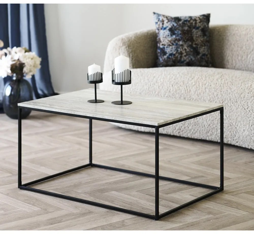 Tavolino da salotto nero/beige con effetto pietra 60x90 cm Vita – House Nordic