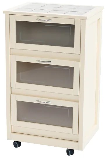 Carrello Mobiletto Avorio con ante a ribalta in vetro LANDHELL