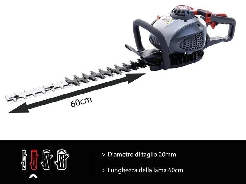 Tagliasiepi a scoppio 2 tempi 24.5 cm³ in alluminio STERWINS 2 lame da60 cm con guaina protettiva
