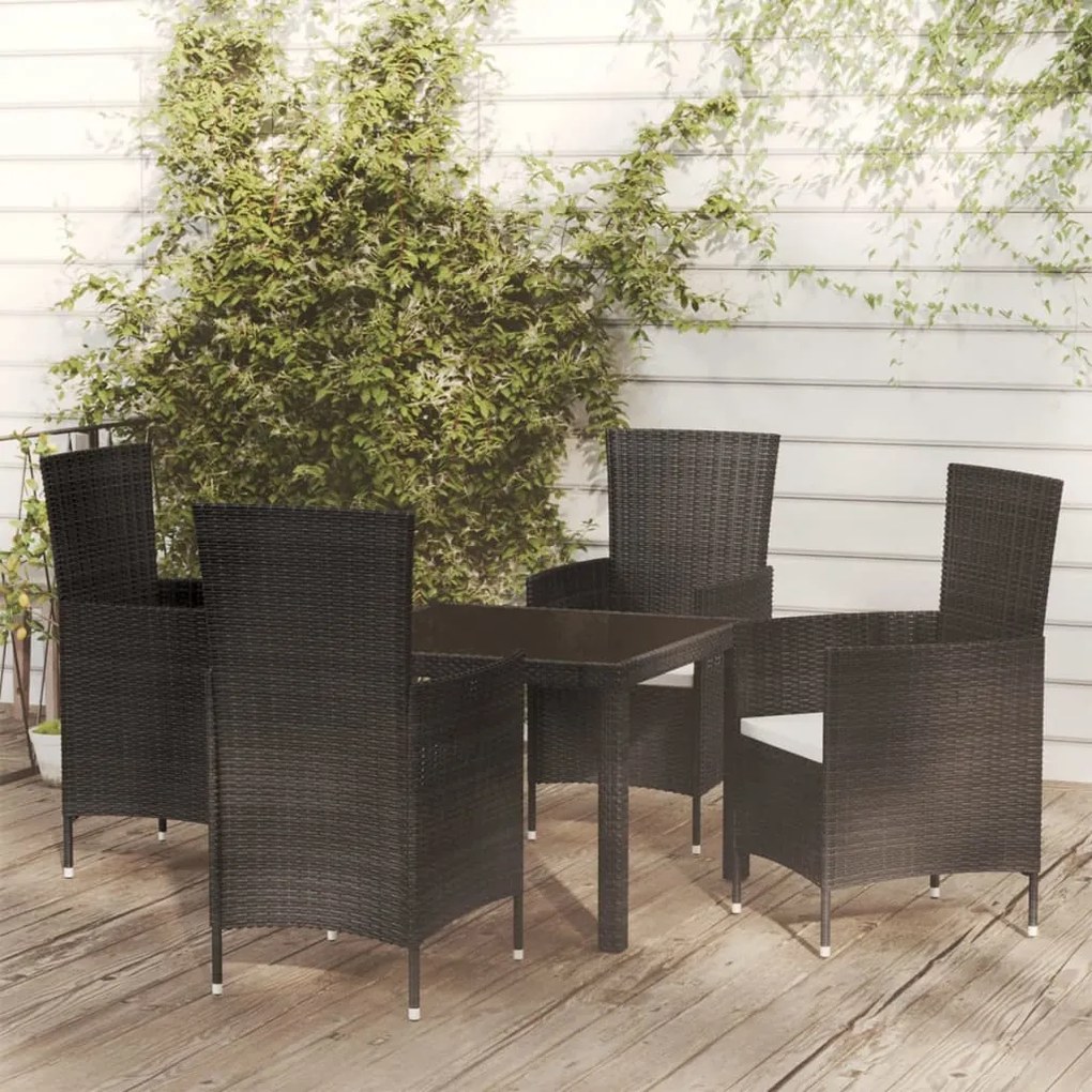 Set da Pranzo da Giardino 5 pz con Cuscini in Polyrattan Nero