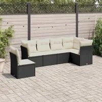 Set Divano da Giardino 6 pz con Cuscini Nero in Polyrattan 3217696