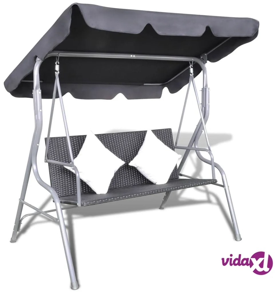 vidaXL Panchina a Dondolo da Esterno con Baldacchino Nero Polyrattan
