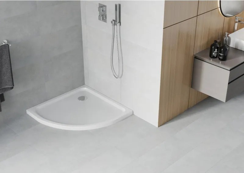 Mexen Flat piatto doccia semicircolare slim 80 x 80 cm, bianco, sifone cromato - 41108080