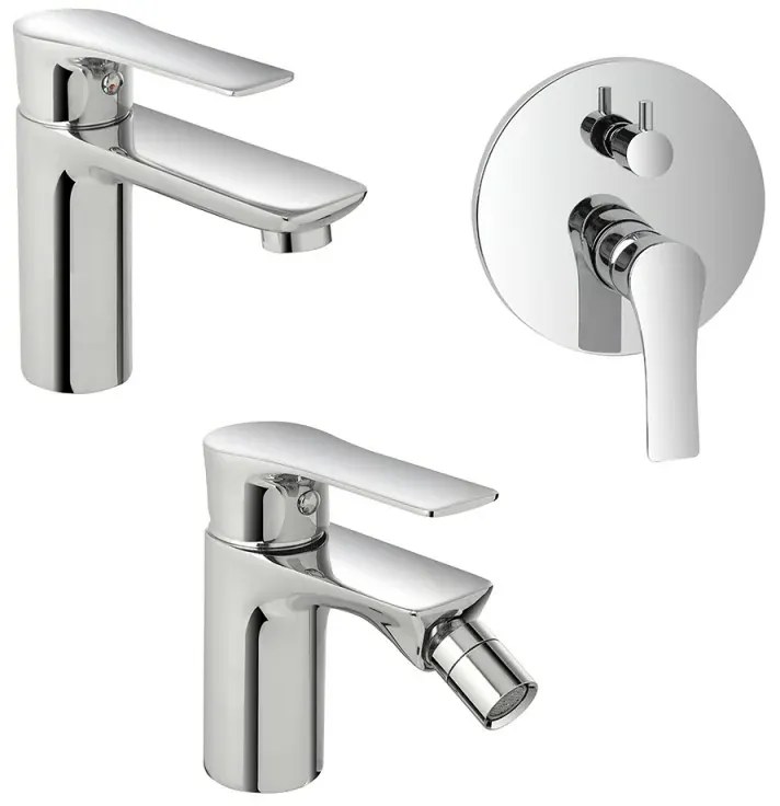 Set miscelatori lavabo bidet e doccia con deviatore in ottone Flat