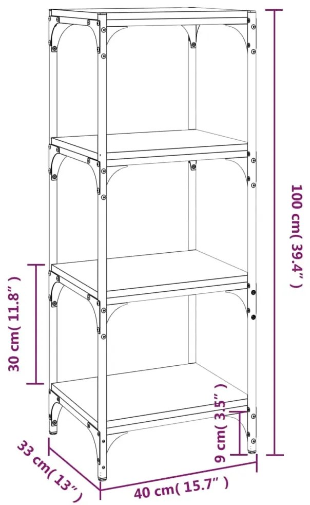 Libreria rovere marrone 40x33x100cm Legno Multistrato e Acciaio