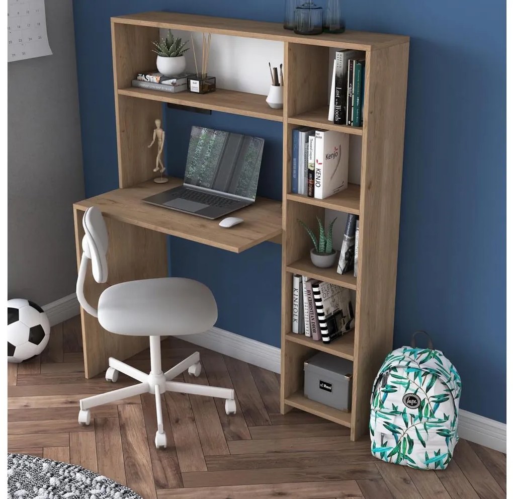 Tavolo da lavoro con mensola RANI 113,2x141,8 cm marrone