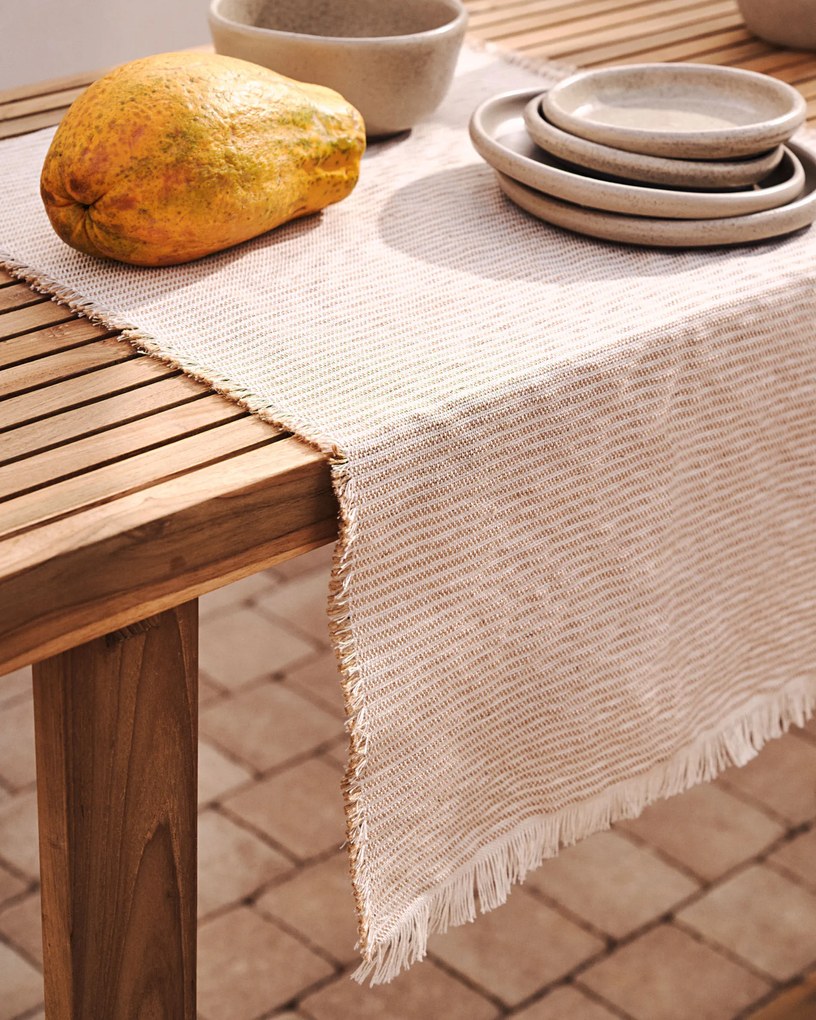 Kave Home - Runner da tavola Vilat beige con frange 46 x 140 cm