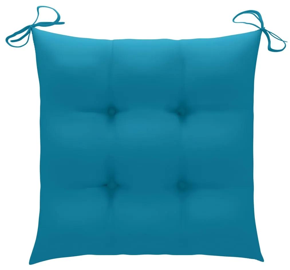 Sedia a dondolo con cuscino azzurro in massello di teak