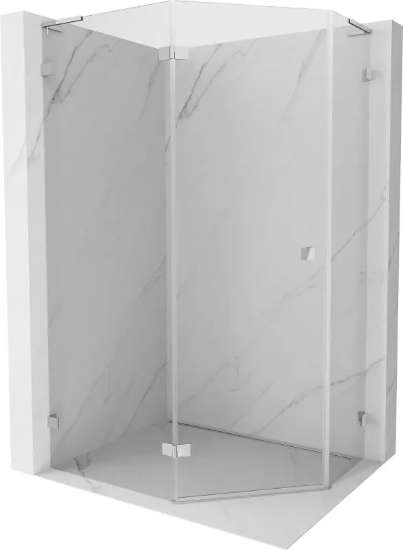 Mexen Lunar L cabina doccia pentagonale con porta a battente sinistra 100 x 80 cm, trasparente, cromo - 831L-100L-080P-01-00-L