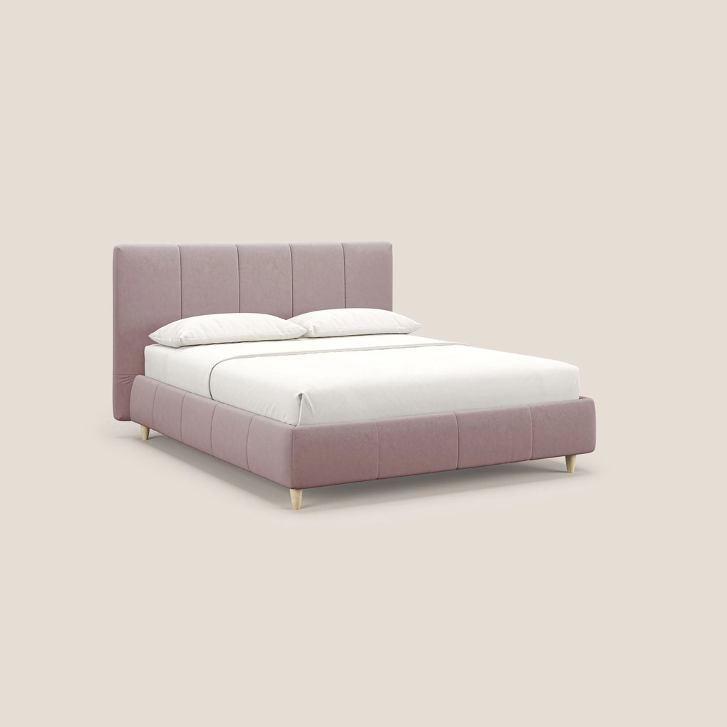 Laura letto imbottito contenitore e sfoderabile in microfibra velluto impermeabile T09 rosa