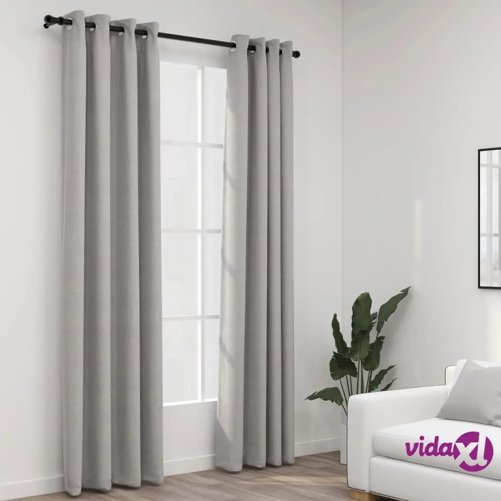 vidaXL Tende Oscuranti Effetto Lino con Occhielli 2pz 140x225cm Grigio