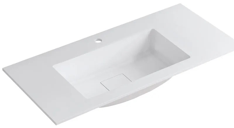 Lavabo a incasso rettangolare vasca centrale L 100.5 x H 15 x P 46 cm in resina bianco lucido