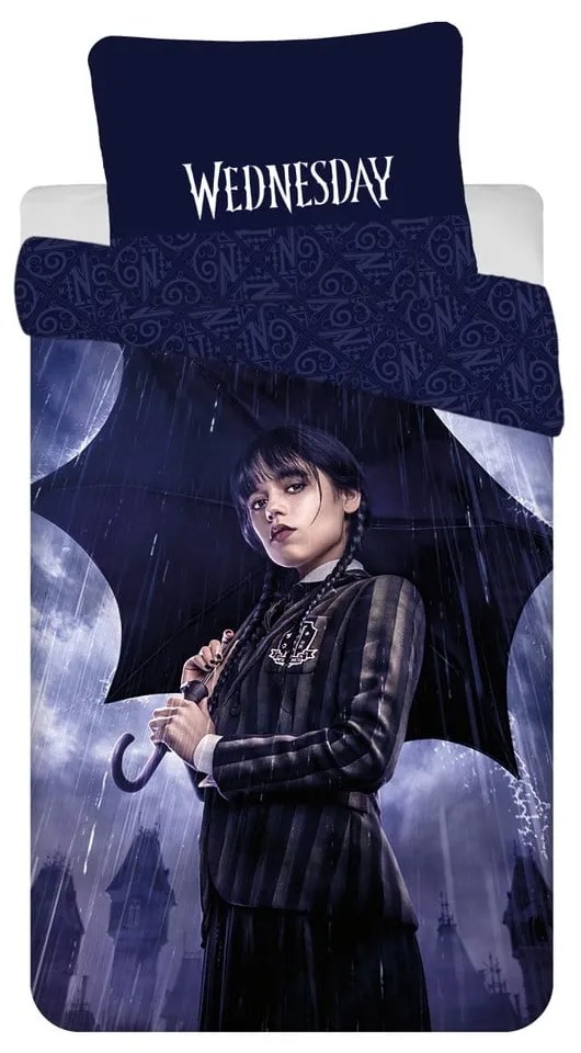 Set copripiumino e federa da bambini blu scuro in cotone per letto singolo 140x200 cm Wednesday "Rain" – Jerry Fabrics