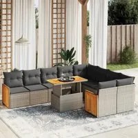 Set Divano da Giardino 10 pz con Cuscini Grigio in Polyrattan 3274119