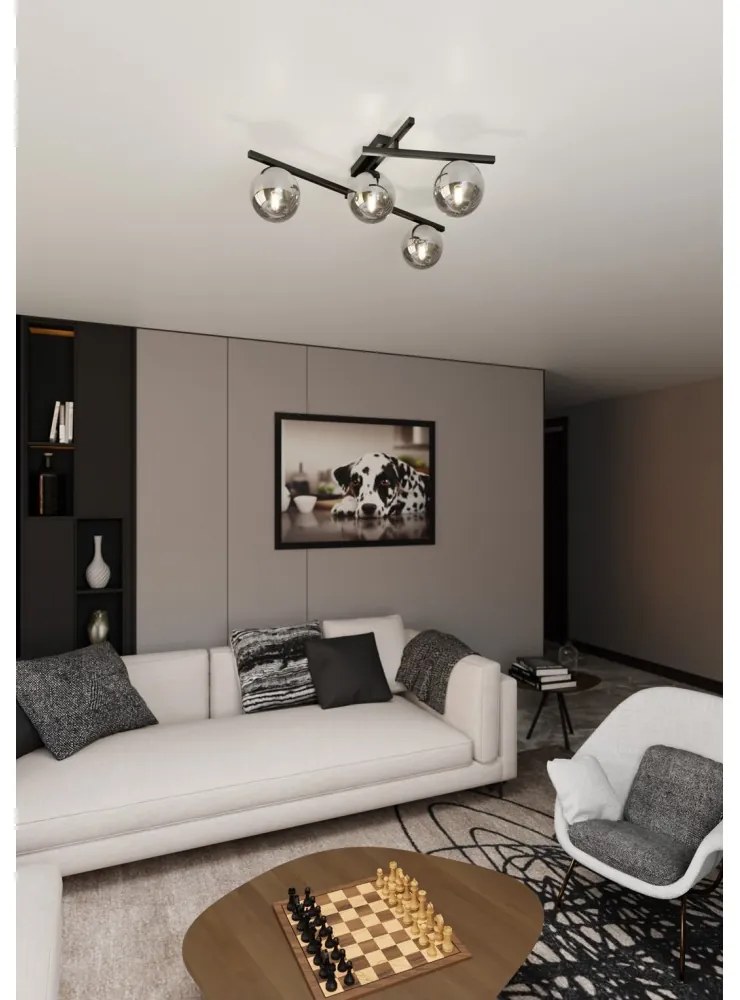Lampadario da Soffitto in Acciaio e Vetro SMART 4 Nero 4xE14 Colore delle Sfere Grafite
