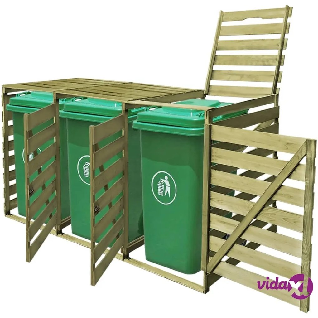vidaXL Copribidone per Spazzatura Triplo 240 L in Legno Impregnato