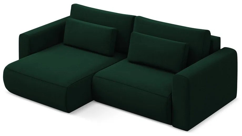 Divano angolare verde allungabile/con contenitore (con penisola a sinistra/con chaise lounge) con rivestimento in velluto Kapua – Makamii