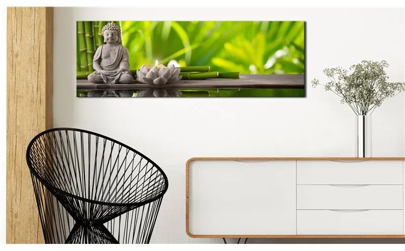 Quadro Buddha  Meditation  Colore Verde, Dimensioni e Misure 120x40