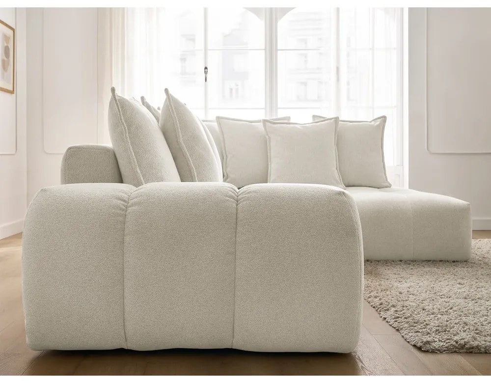 Divano angolare bianco allungabile e con contenitore (penisola a destra/a L) con rivestimento in ciniglia Everest – Bobochic Paris