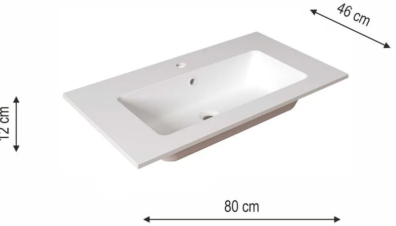 Lavabo a incasso rettangolare L 80.5 x H 14 x P 46 cm in resina bianco opaco