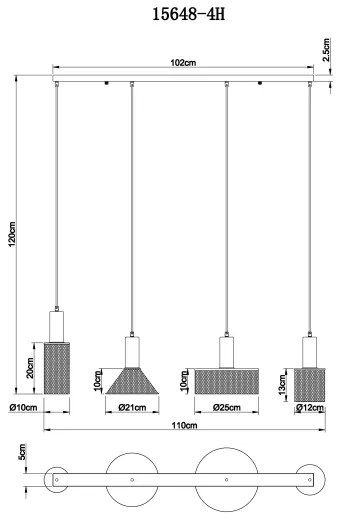 Globo 15648-4H - Lampadario a sospensione con filo JEDD 4xE27/60W/230V nero