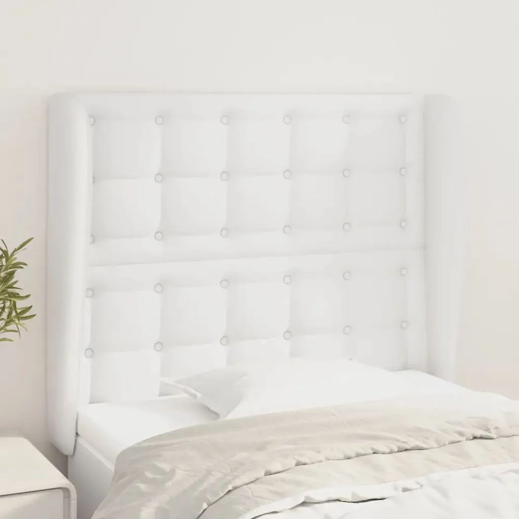 Testiera Ad Orecchio Bianca 93x23x118/128 Cm İn Similpelle /