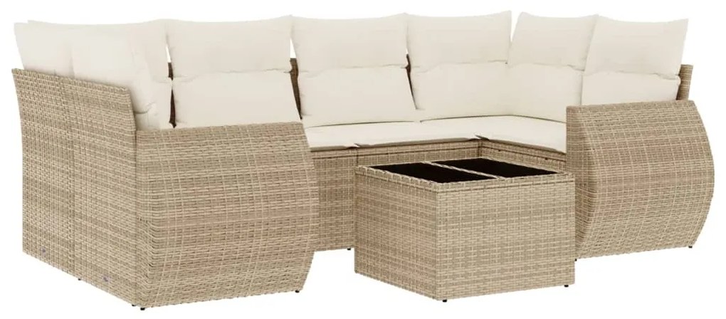 Set divani da giardino 7 pz con cuscini beige in polyrattan