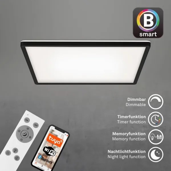 Briloner 7060-015 - Pannello LED dimmerabile SLIM 22W/230V 42x42 cm nero Wi-Fi Tuya + telecomando