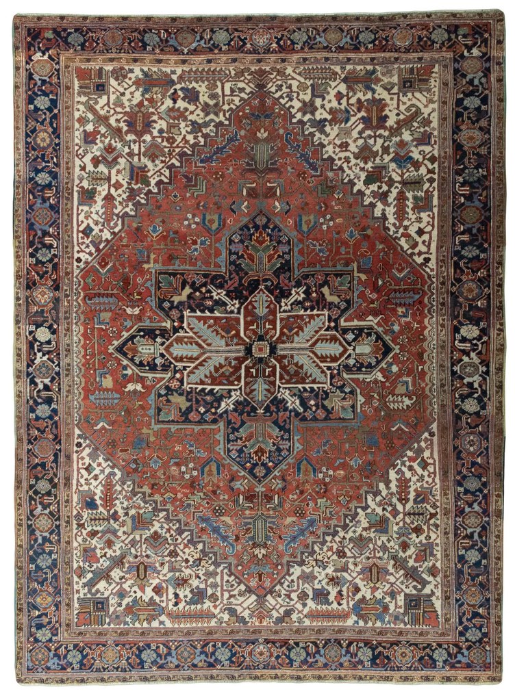 Heriz Tappeto 390 x 290 Rosso (Iran) Annodato A Mano