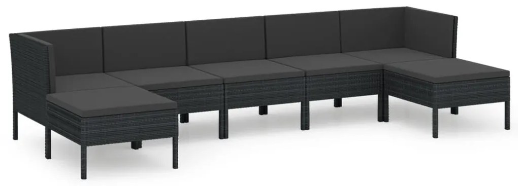 Set divani da giardino 7 pz con cuscini in polyrattan nero