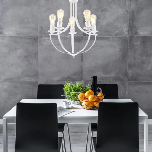 Lampadario a sospensione con catena GINA 5xE27/60W/230V bianco