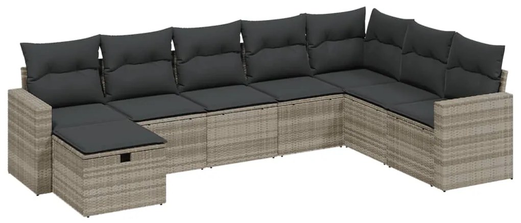 Set divano da giardino 8pz con cuscini grigio chiaro polyrattan