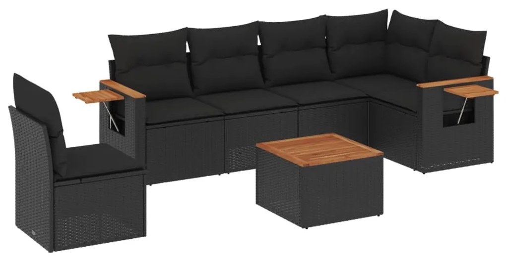 Set divani da giardino con cuscini 7pz nero polyrattan