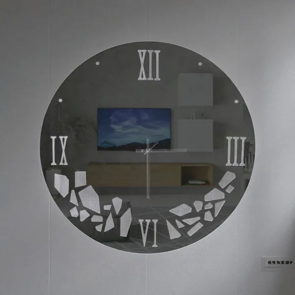 Orologio da parete D65 cm rotondo in vetro specchiato fumé decori grigi - HILDI