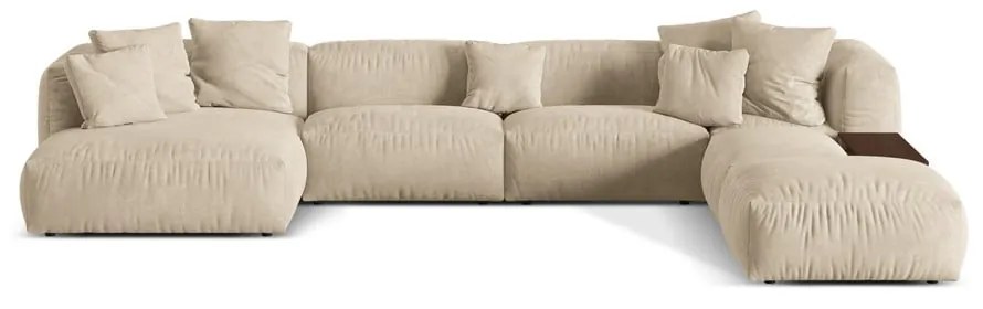 Divano angolare componibile beige (con penisola a destra/a U) con rivestimento in velluto Martina – Micadoni