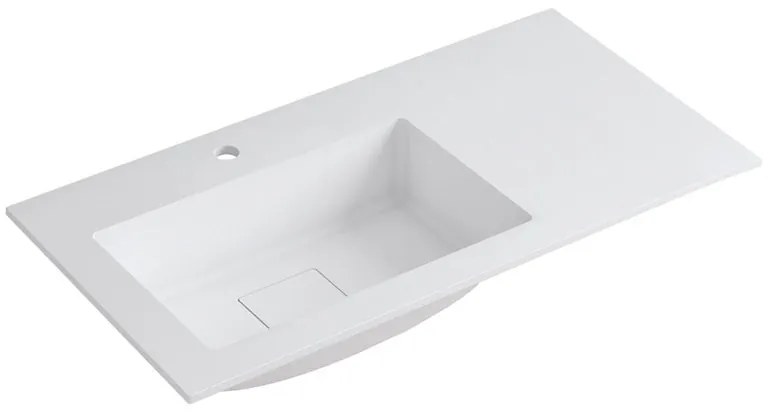Lavabo integrale rettangolare vasca a sinistra L 90.5 x H 15 x P 46 cm in resina bianco opaco