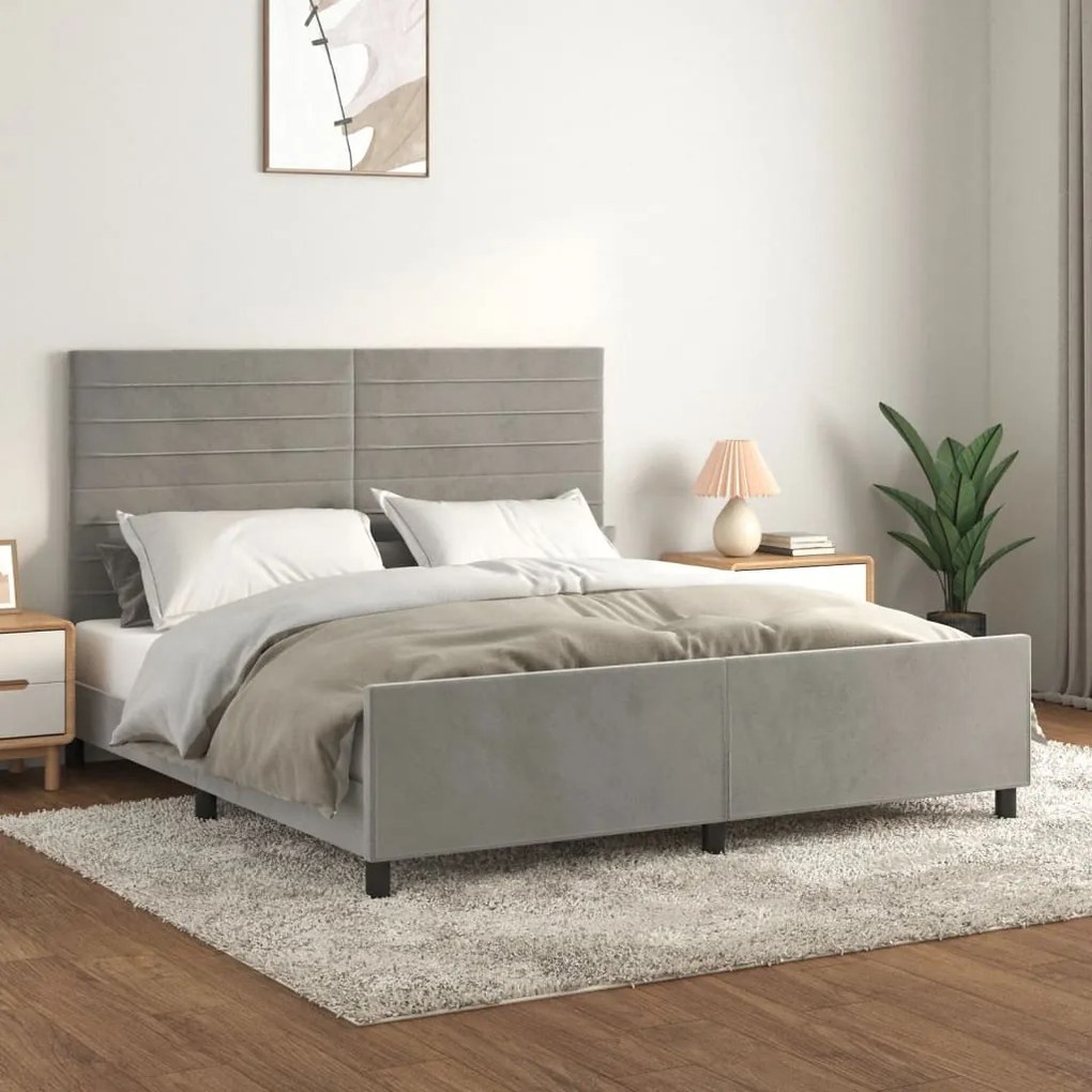 Giroletto Senza Materasso Grigio Chiaro 160x200 Cm Velluto /