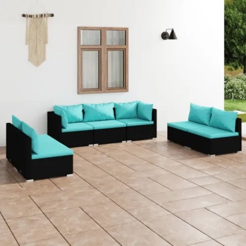 Set Divani da Giardino 7 pz con Cuscini in Polyrattan Nero