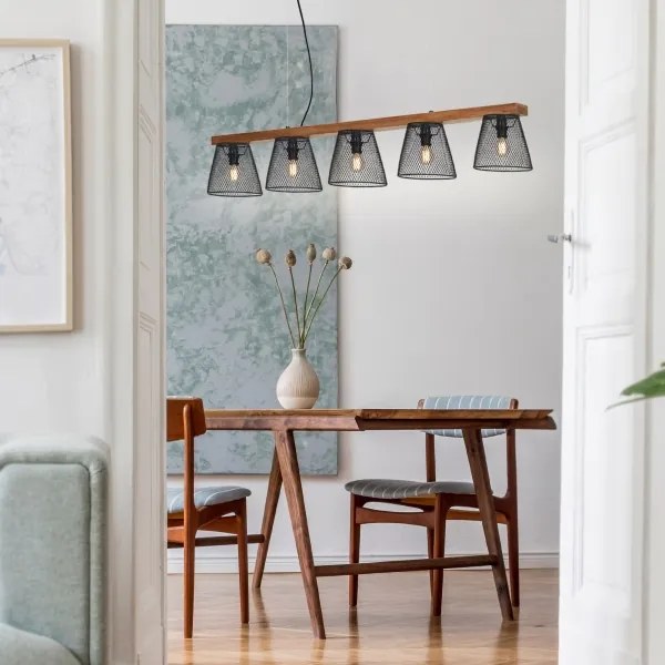 Briloner 4077-055 - Lampadario a sospensione con cavo WOOD & STYLE 5xE14/25W/230V
