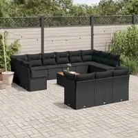 Set Divani da Giardino 14pz con Cuscini in Polyrattan Nero 3256251