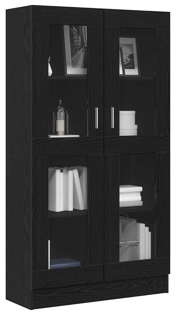Libreria nera in finitura rovere di 82,5x30,5x150 cm in legno ingegnerizzato