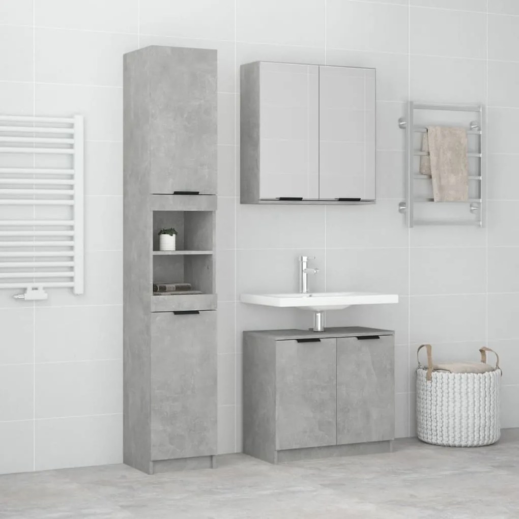Set Di Mobili Da Bagno 3 Pz Grigio Cemento İn Legno Multistrato /